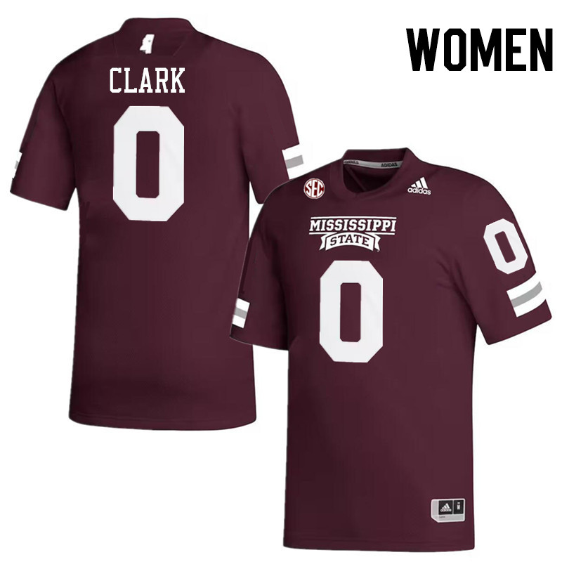 Women #0 Fred Clark Mississippi State Bulldogs College Football Jerseys Stitched-Maroon